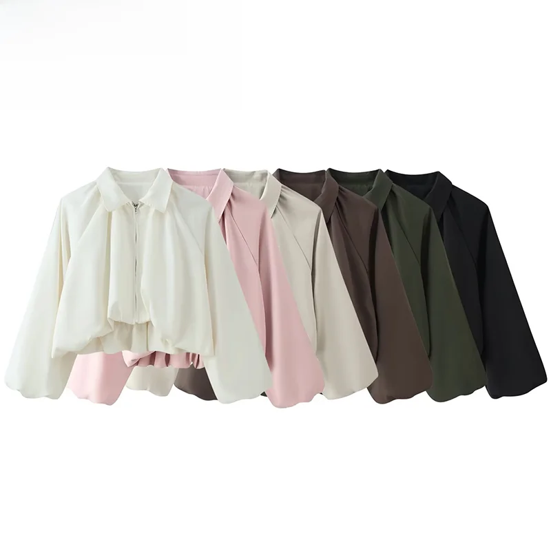 Spring New Style ZR Women's Fashionable Zipper Pilot Jacket Versatile Design Polyester Fabric Long Sleeve Standard Fit Outerwear