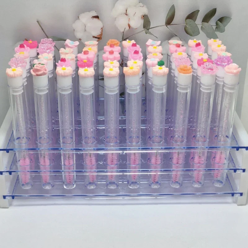 Flower Tube Wimpernbürsten-Set, wiederverwendbare Mascara-Bürste mit Kristallflasche, staubdichte Aufbewahrungsröhrchen für Wimpern- und Augenbrauenbürsten zum Aufbewahren von Make-up – Detail 3