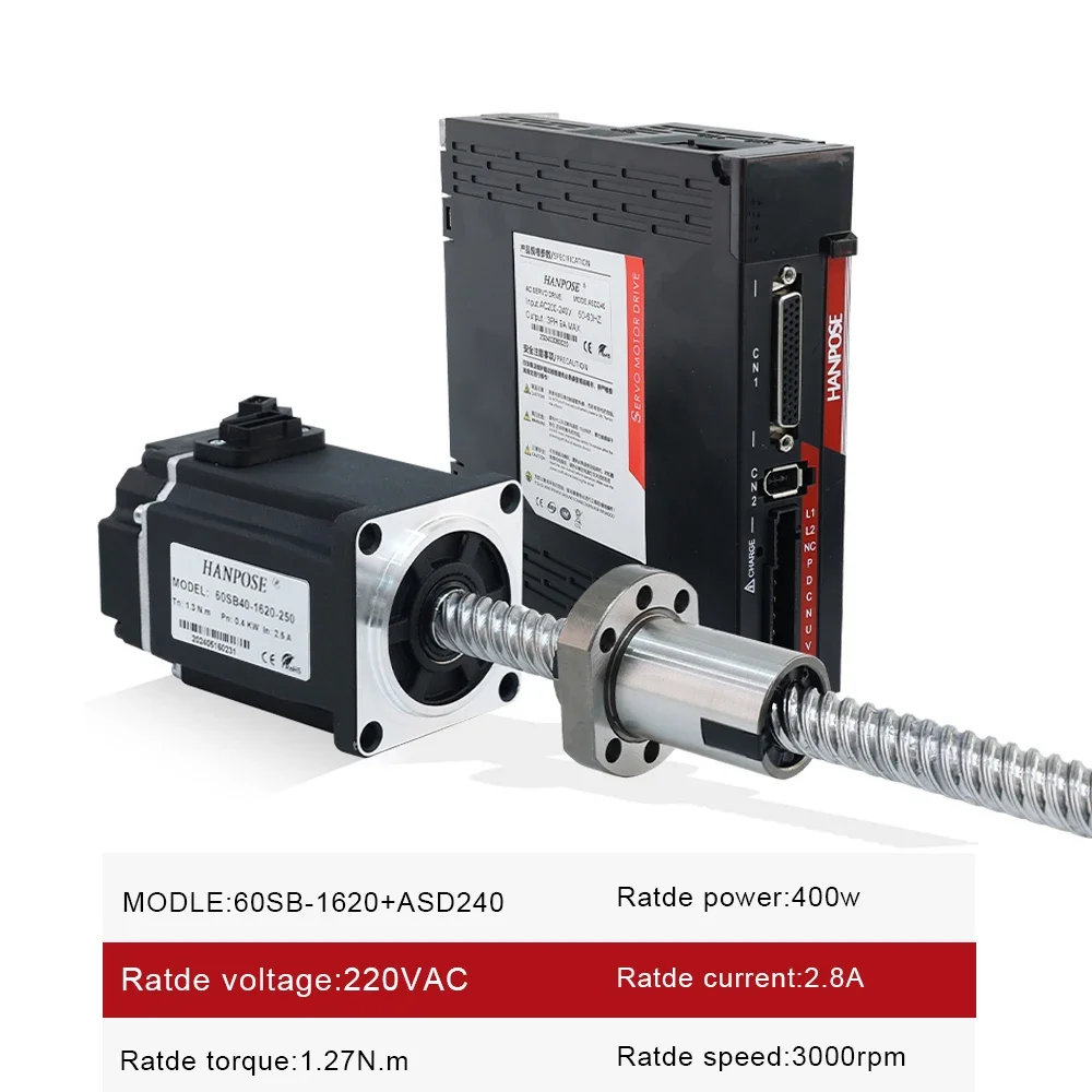 ZXY HANPOSE High Performance Ac Servo Motor Ball Screw 60SB40-1620-250 400W 2.8A 1.27N.M Degree for CNC 3D Printer Ball Screw Mo