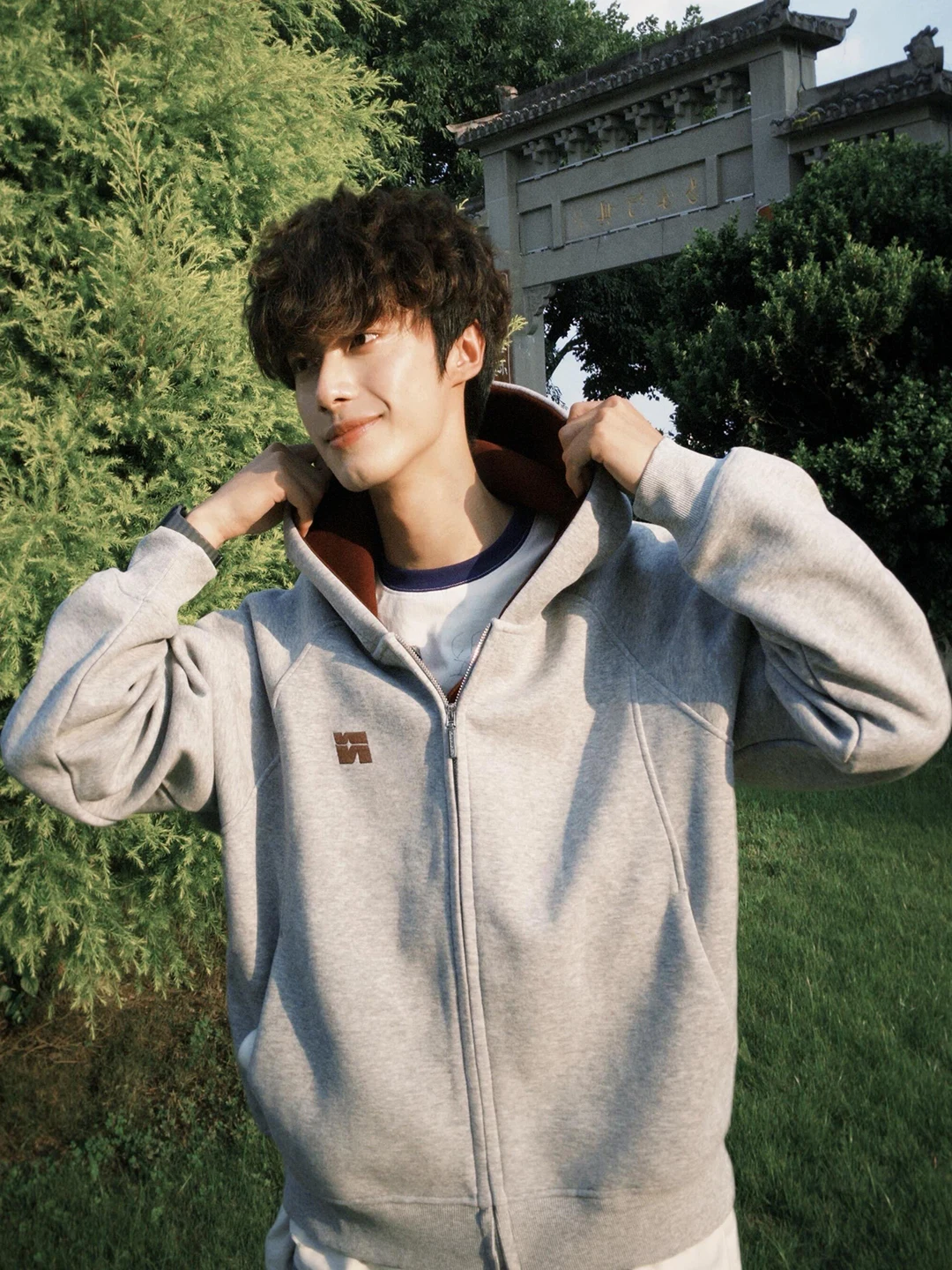 

American Retro Embroidered Color Blo Hoodie Cardigan Men's Autumn Heavyweight Double Zipper Jaet Stand Fit Long Sve