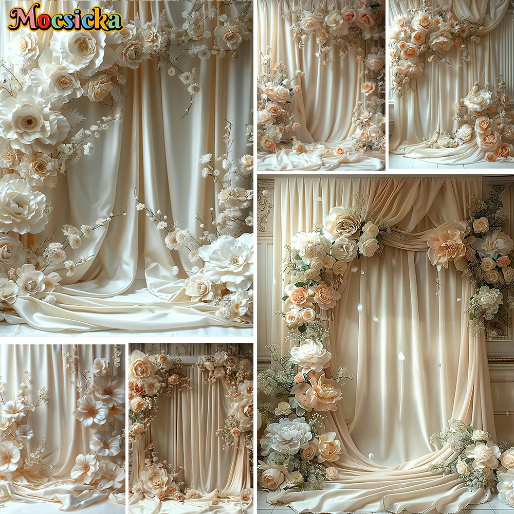 Mocsicka خلفية زهرية بيضاء كريمية للأمهات عرض الطفل التصوير الستار خلفية ديكور الزفاف الكبار طفل استوديو الصور