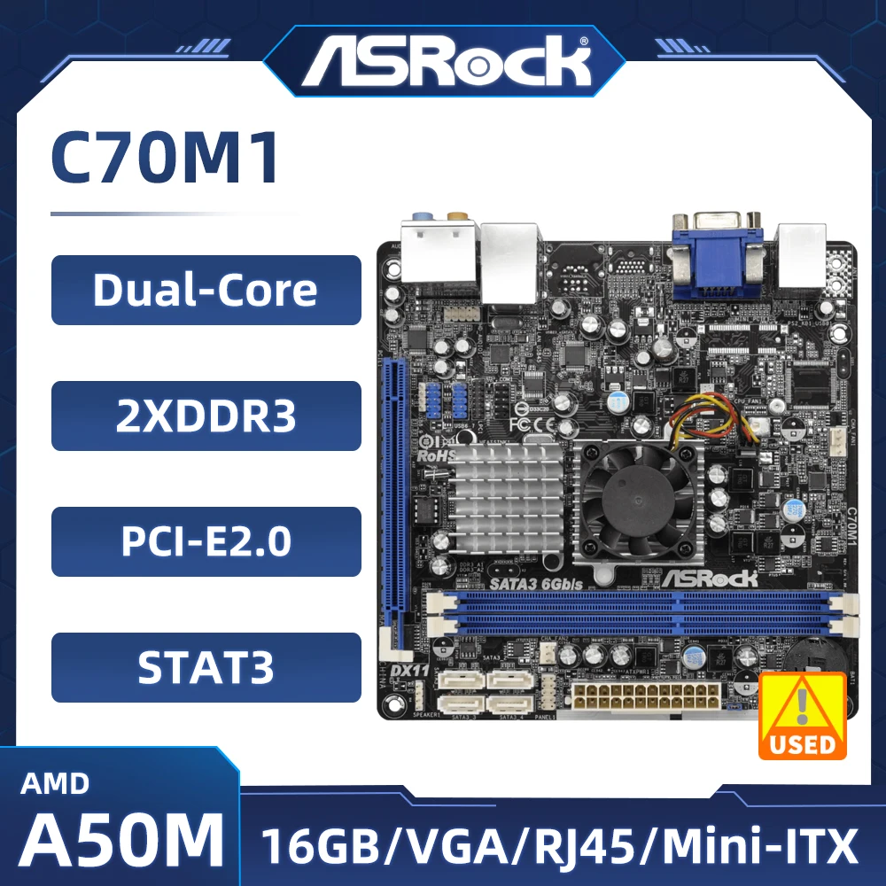 

ASROCK C70M1 Motherboard Mini-ITX AMD Dual-Core Ontario C-70 APU DDR3 1333 16GB USB 2.0 Integrated AMD Radeon HD 7290 Graphics