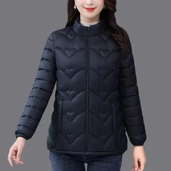 Chaqueta acolchada de algodón con cuello de pie corto para mujer, Parkas ligeras y cálidas, abrigos casuales con bolsillos, chaqueta de invierno, nuevo