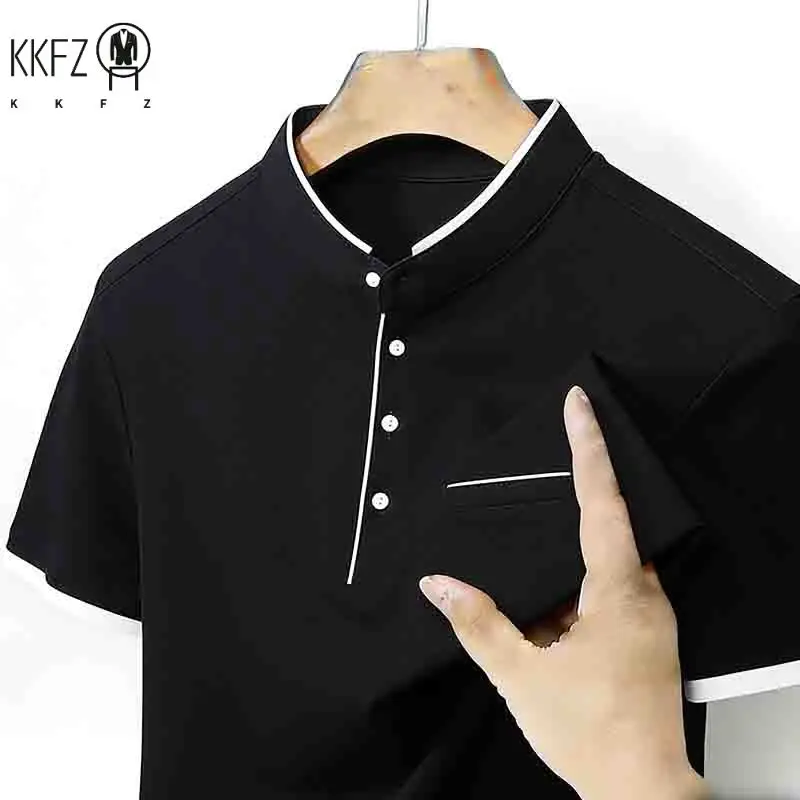 Men's Plus Size Mint Green Stand Collar Polo Shirt Loose Fit Comfortable Casual Top for All Body Types