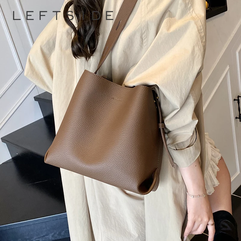 

LEFTSIDE Luxury PU Leather Small Bucket Bag Female Underarm Bag 2025 Winter Retro Female New Handbags Crossbody Shoulder Bag