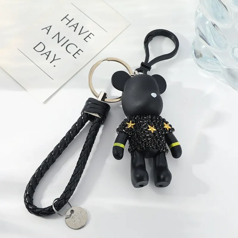 Stylish Bear Silver-plated Key Ring with Diamonds, Gift for All