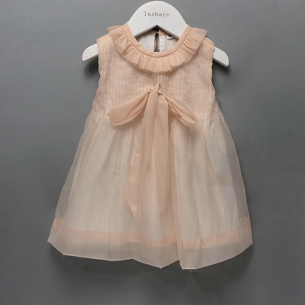 

Children Boutique Clothing Summer Girls Sleeveless Tucker Pleat Orange Powder Tulle Dress Eid Dress Princess Skirt Pretty Outfit