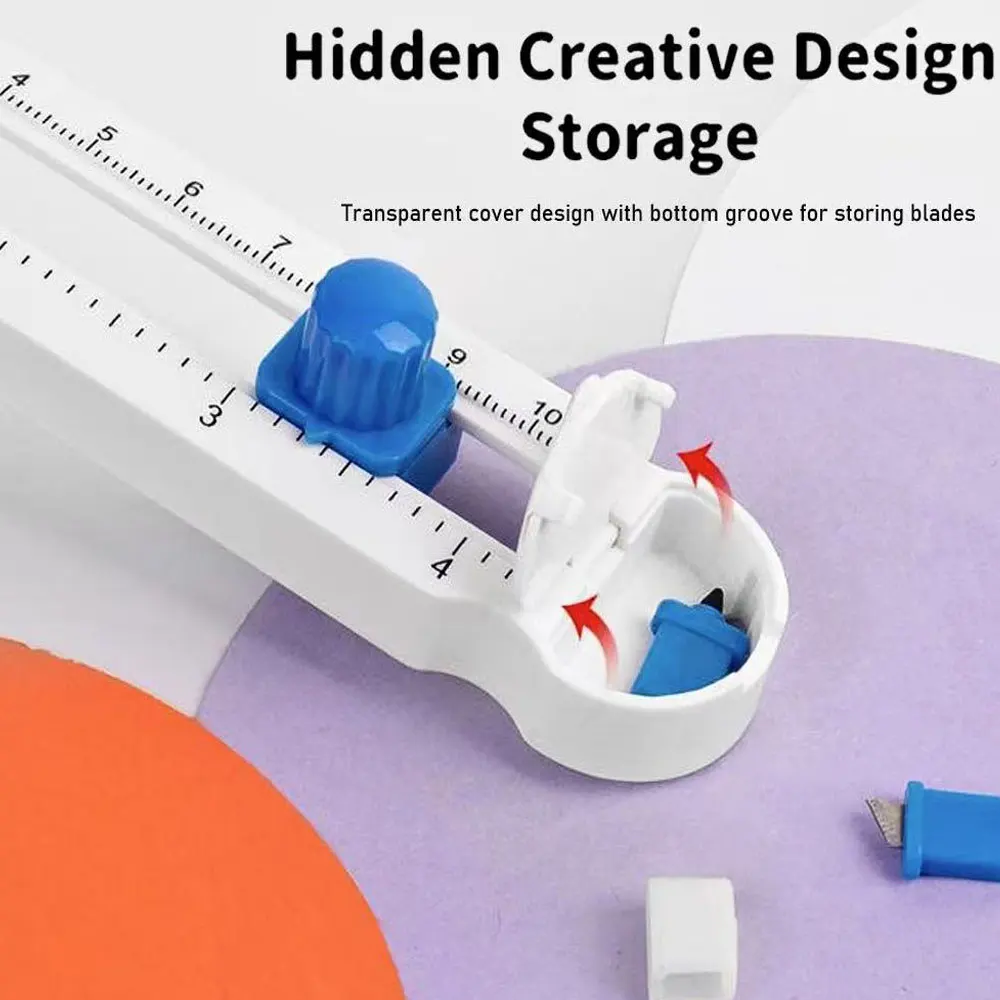 360 °   أداة قطع دائرية دوارة يدوية، تصميم أبيض وأزرق، قطع دائري دقيق، مناسبة للحرف اليدوية والمكتبية.