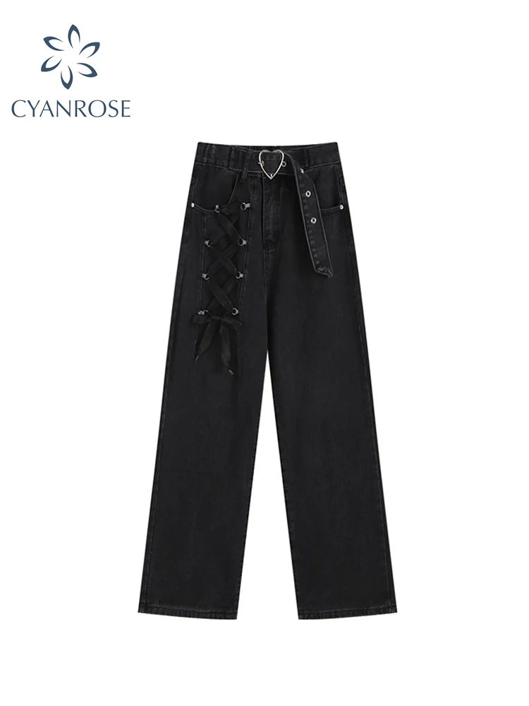 

Fashion Y2k Jeans Women High Waist Baggy Casual Autumn 2022. Hip Hop Punk Pants Black Vintage Gothic Wide Leg Long Trouser Female