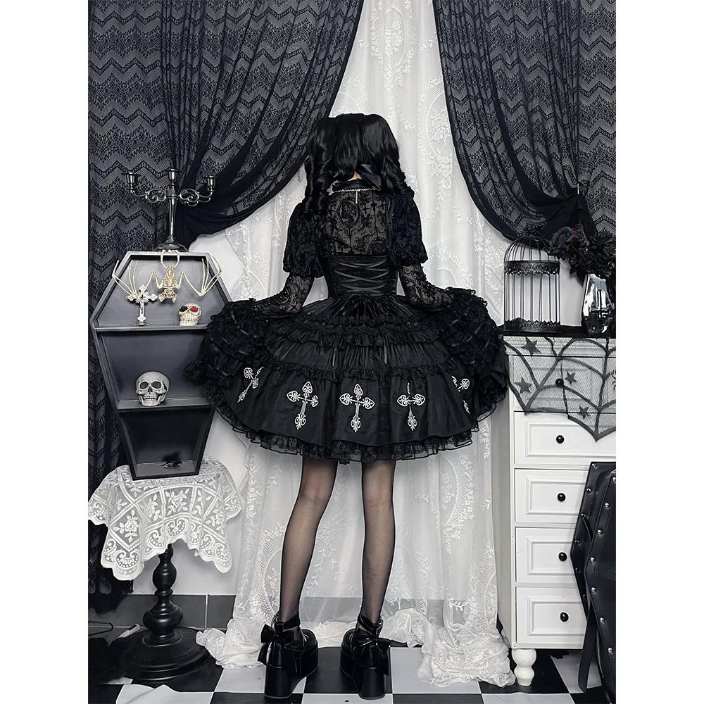 Halloween Cos Women's Dress Autumn New Women's Dark Gothic Slim Fit Elegant Princess Dress Female Lolita Long-sleeve Shirt Bnt