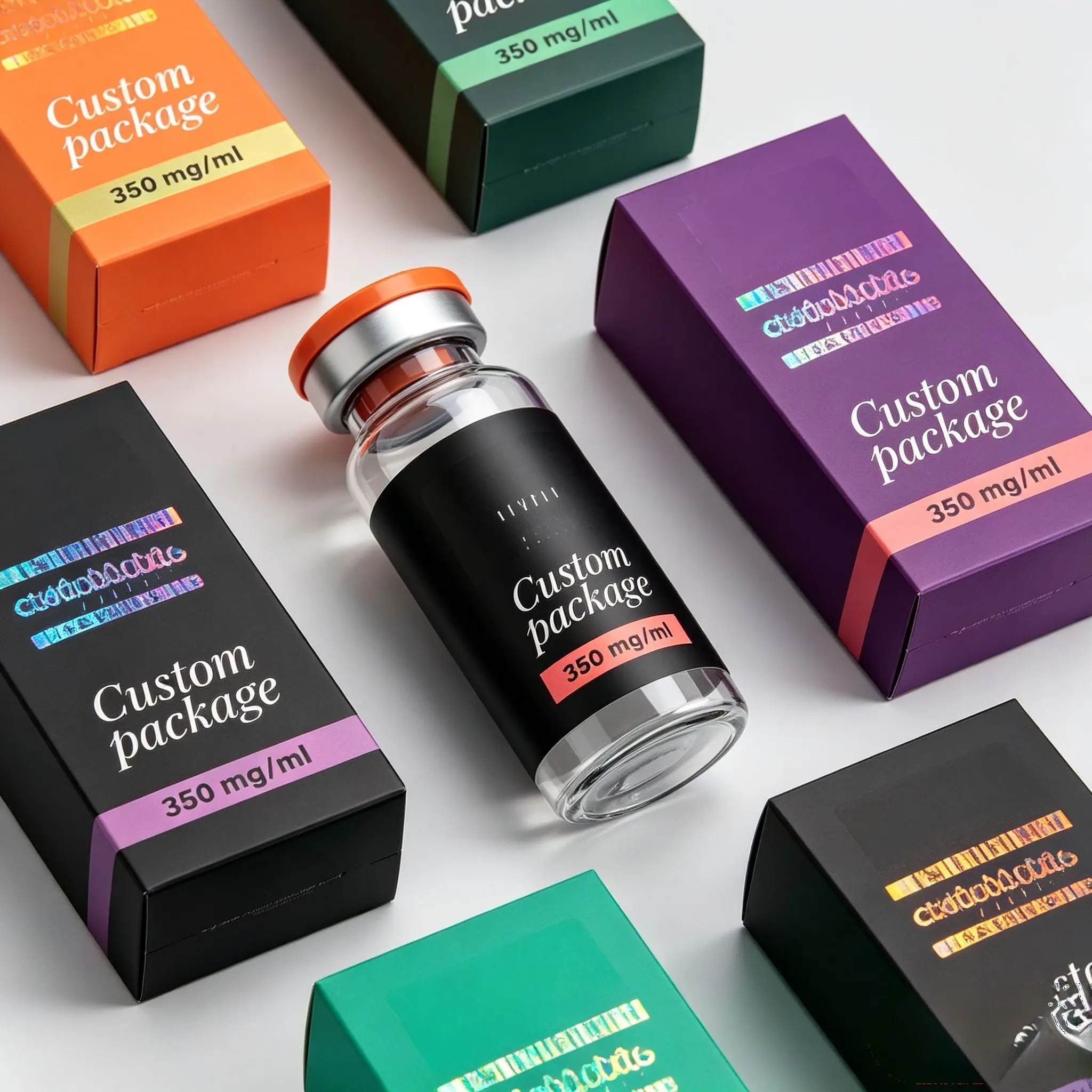 Non-toxic Self-adhesive Vinyl Labels,Custom Boxes and Commercial Tags for 3ml 5ml 10ml Peptide Care Products