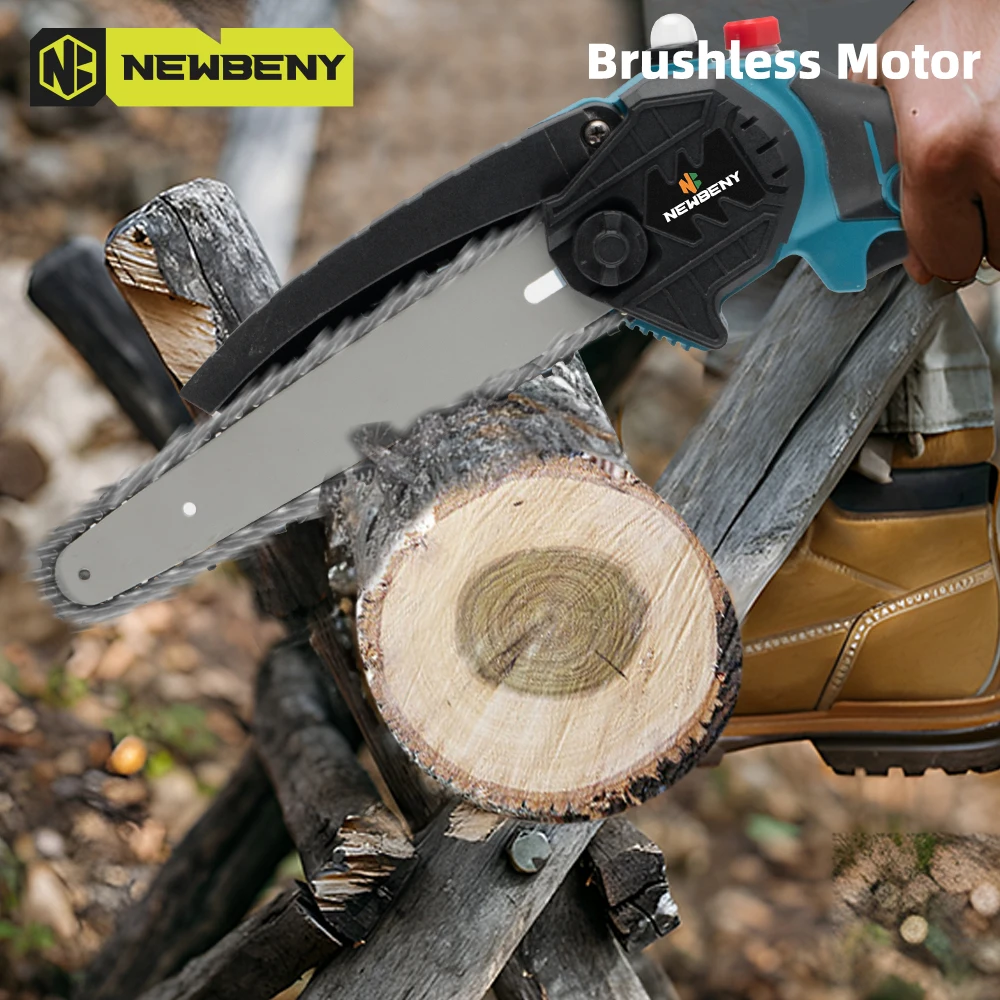 NEWBENY 1500W 8 Inch Brushless Cordless Electric Chain Saw Rechargeable Woodworking Garden Power Tools For Makita 18V Battery