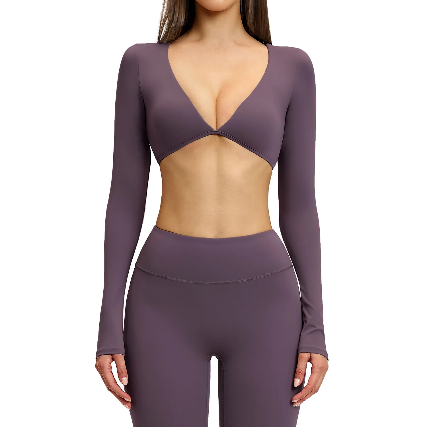 

Maxdutti Yoga Long Sleeved V-neck Fashionable Short Sports Top Outdoor Fitness Running T-shirt For Women Female Clothing