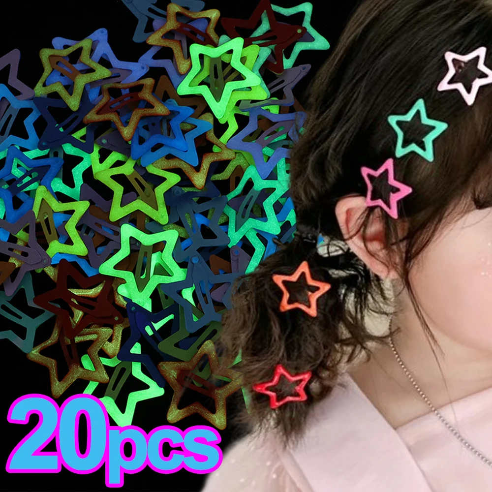 2/20pcs Y2K Luminous Colorful Star Hairpin Girl Metal Hairslide Bobby Pin Sweet Five-pointed Mini Children Hair Clip Accessories