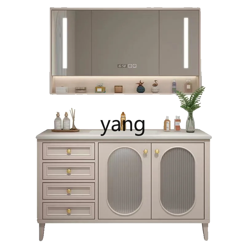 

TGF American Cream Wind Oak Bathroom Cabinet Smart Toilet Slate Seamless Basin Wash Table