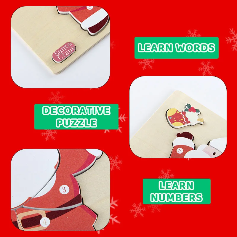 4 in 1 Wooden Puzzle Set Santa Claus Reindeer Christmas Tree Gingerbread Man Puzzles Toy Educational Toy Handmade Christmas Gift