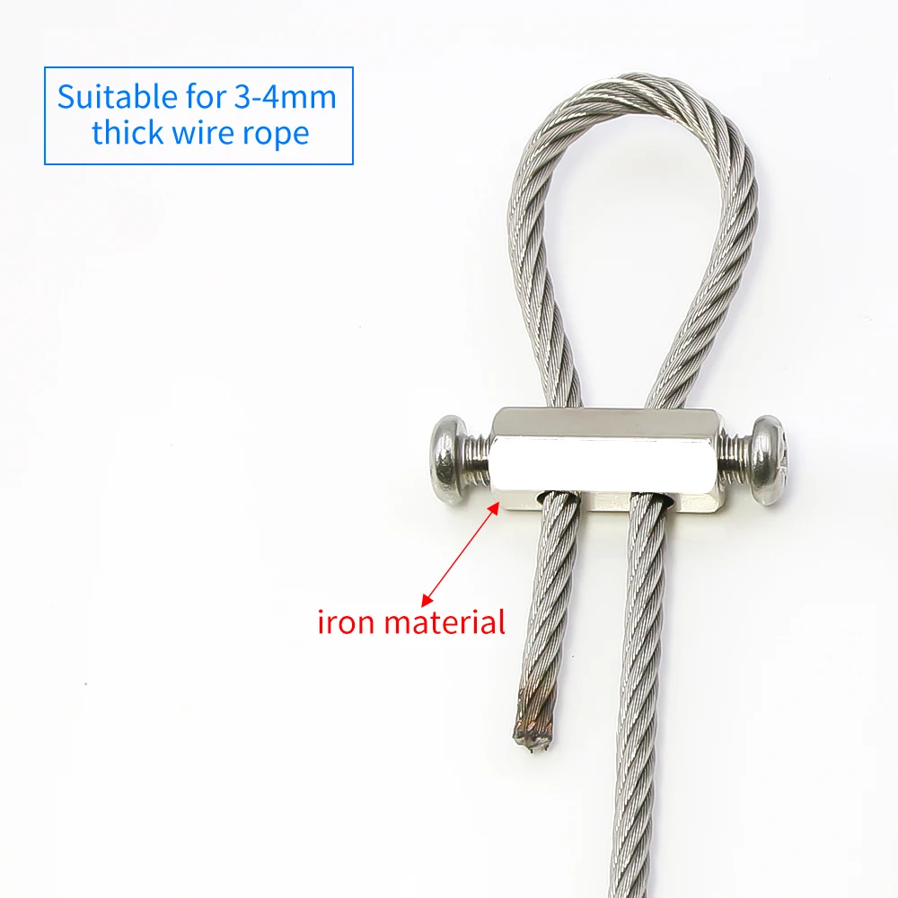 10PCS 4mm stainless steel wire rope clamp, adjustable metal fixture, suitable for fixing 4mm ropes and hanging pictures