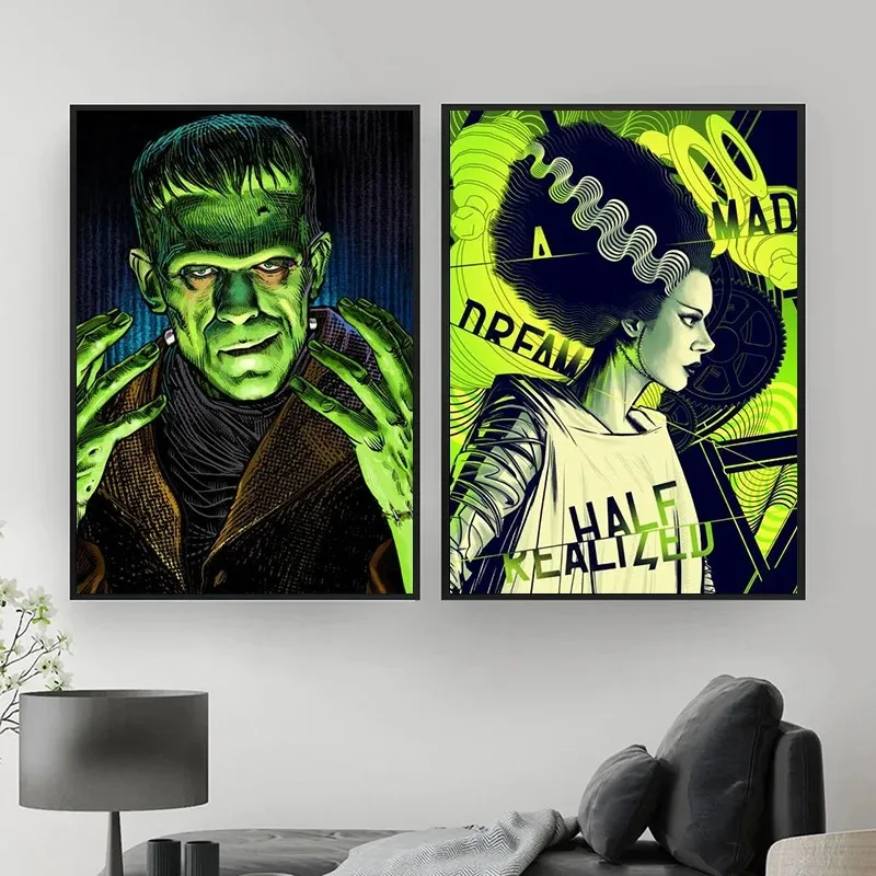 Vintage Movie Frankenstein Poster Bride of Frankenstein Canvas Painting Wall Art Pictures Print for Coffee House Bar Home Decor