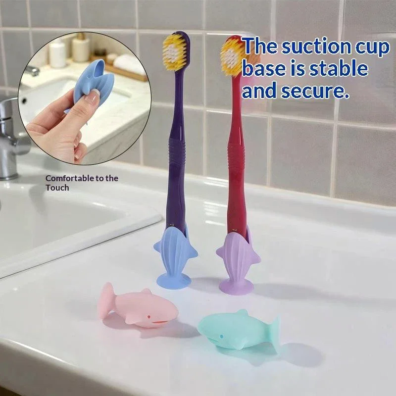 Cute Whale Shaped Silicone Toothbrush Holder Non Slip Suction Base For Kids Bathroom Daily Use 1Pcs