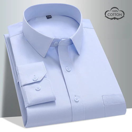 Camisa de manga larga 100 algodón suave y acogedora para oficina 8XL, camisas de negocios para hombre, vestido informal para hombre, camisa de manga larga blanco, negro y azul