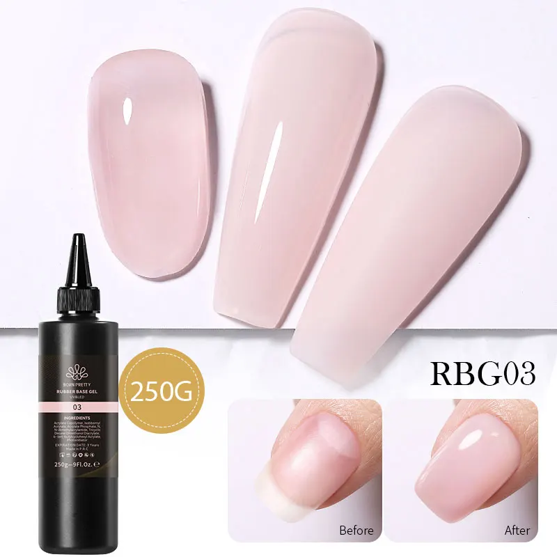 BORN PRETTY 250 g Milky White Jelly Nude Gel-Nagellack, nachgefüllte Verpackung, durchscheinendes, klares, semi-permanentes Soak-Off-UV-Gel