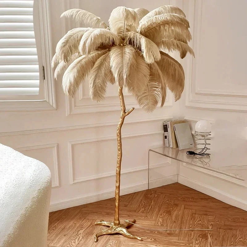 Luxury Feather LED Floor Lamp Nordic Standing Light for Internet Celebrity Ostrich Ins Live Broadcast Room Bedroom Home Decor