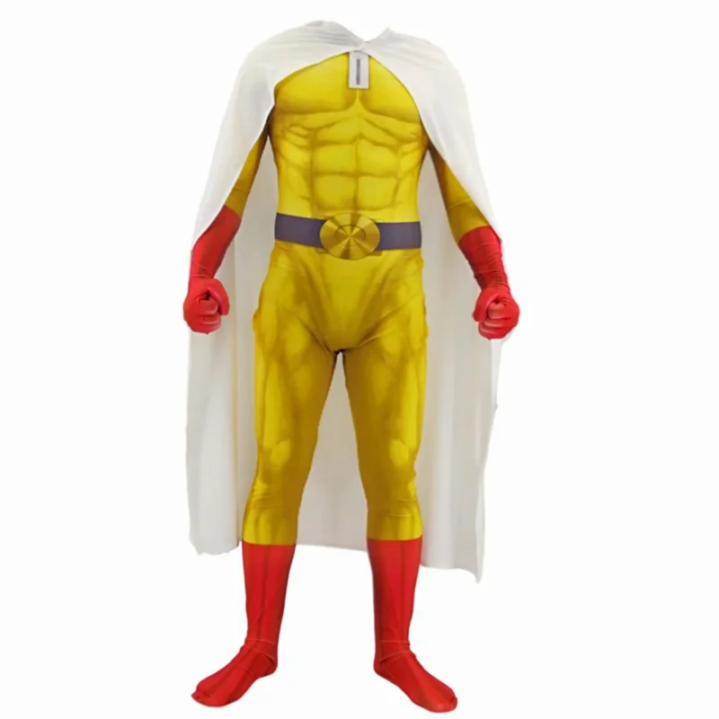 Disfraz de Anime ONE PUNCH MAN para niños y adultos, traje de Cosplay de Saitama, mono de Halloween para hombres, trajes con capa, conjunto completo