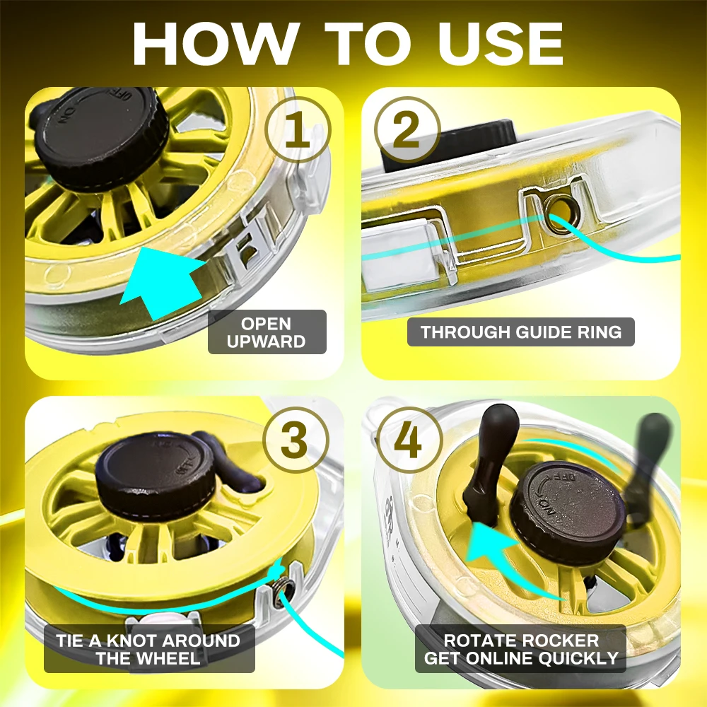 ZUKIBO Fishing Line Winder Box V2 Yellow Leader Holder with Retractable Cord Sticker Decor Quick Dispense Spool Line Shears