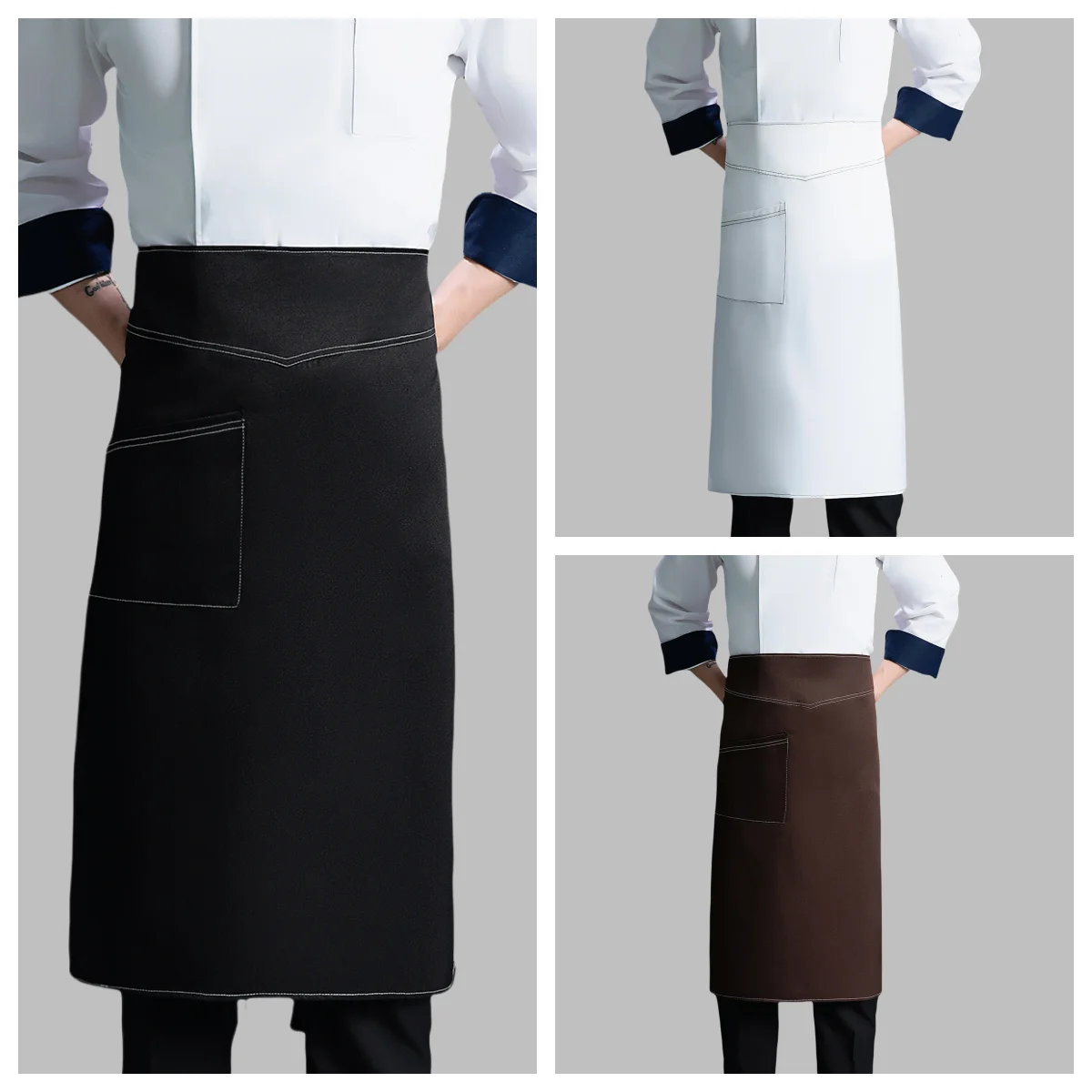 1-teilige Kochschürze, halblange, sichtbar genähte Küchenschürze, Bäckerkleidung für Männer und Frauen, geeignet für Restaurants