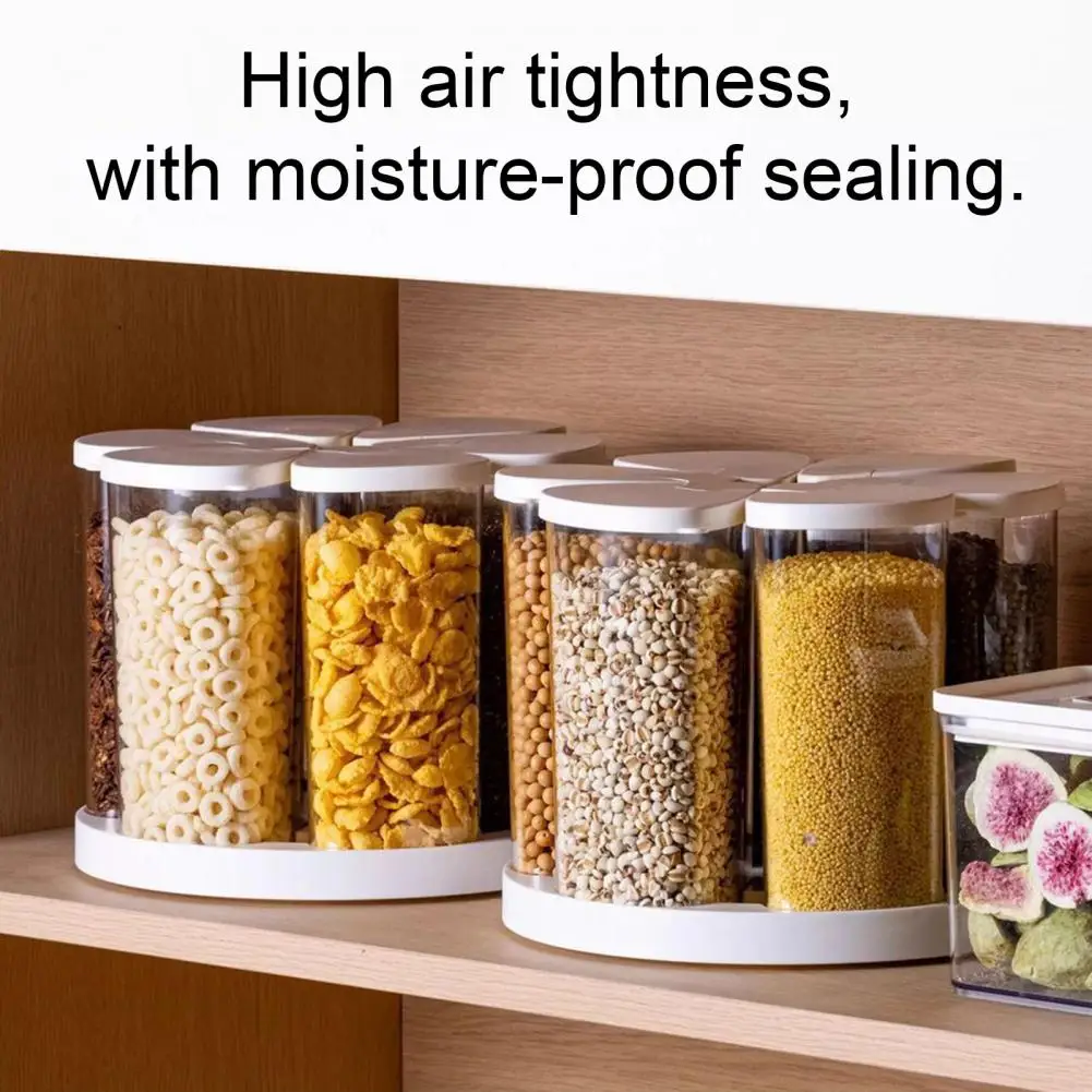 Airtight Rice Container Dry Food Storage Container 360-degree Rotating Grain Dispenser with 6 Sealed Containers Dry for Rice