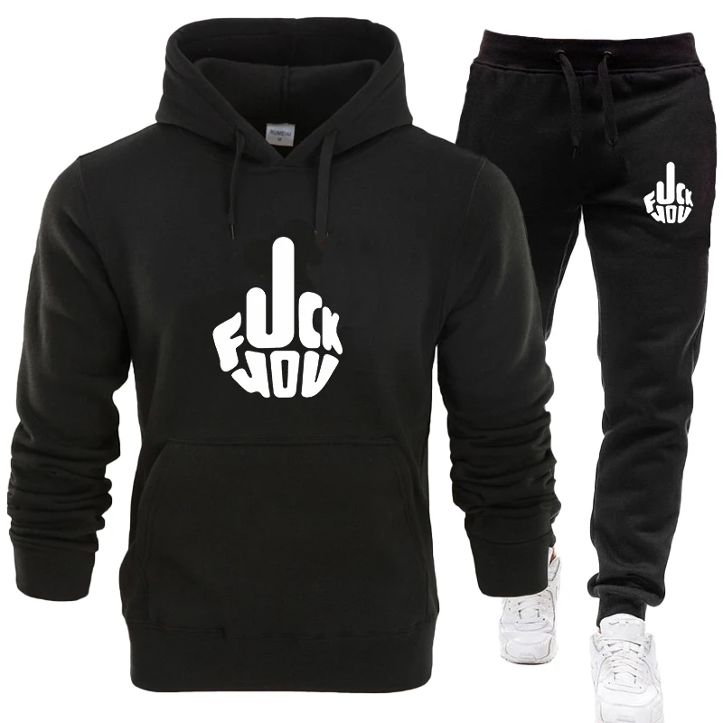 Men's Funny Jogging Hooded Sweatshirt Suit Pullover Sweatpants Sports Track Suit Plus Size