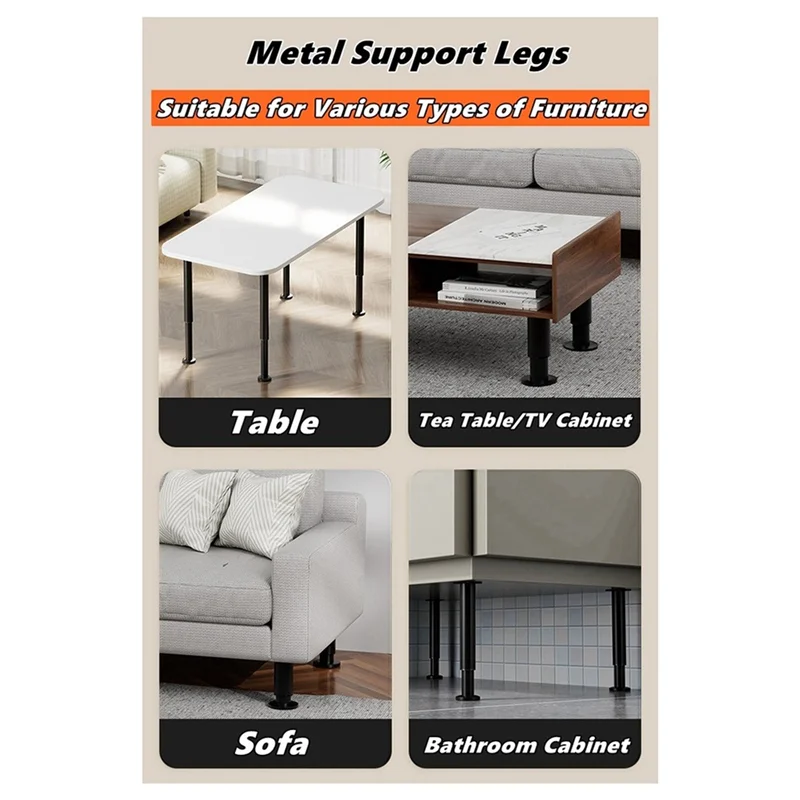 ขาตั้งโครงเตียงแบบปรับได้ ขาตั้งเฟอร์นิเจอร์ ขาเฟอร์นิเจอร์ปรับระดับได้ สีขาว 8-12 ซม.