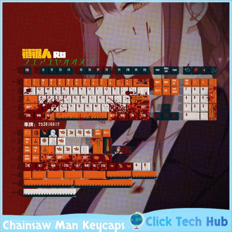 Chainsaw Man Keycaps Makima Power Pochita Reze Orange Red Heat Sublimation Original Profile Fit Wooting Magnetic Axis 60 87