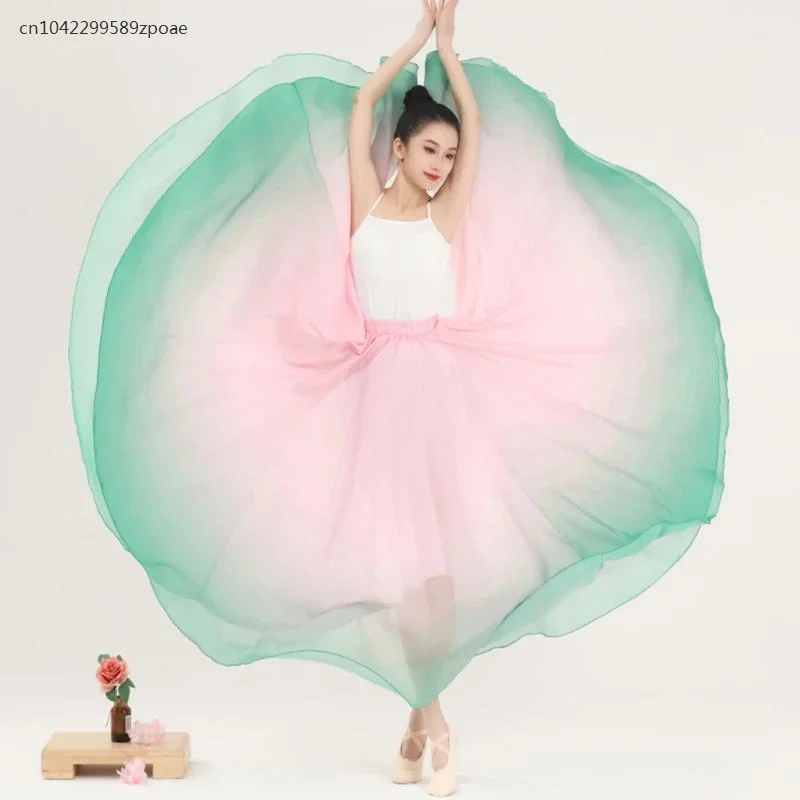 

720 Degree Big Swing Skirt Gradient Color Flamenco Dance Skirts Women Stage Performance Classical Dance Practice Skirts