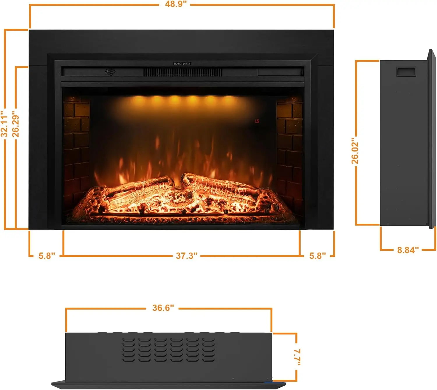 Kit di rivestimento per inserti per caminetto elettrico per inserti elettrici per caminetto da 40 pollici, piastre di costruzione in metallo, Black-B09R2114SG