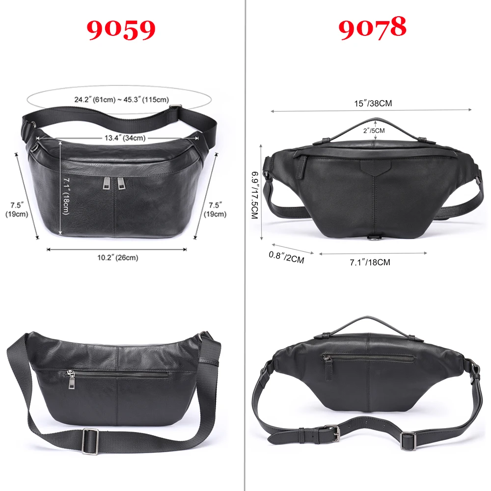 WESTAL Men\'s Waist Bags Genuine Leather Fanny Pack Travel Hip Belt Pouch Male Chest Bags Sling Purse Side Bags Crossbody Balck