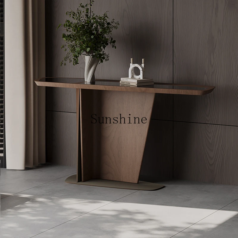 

Light luxury modern foyer entry stainless steel entrance table simple wall case