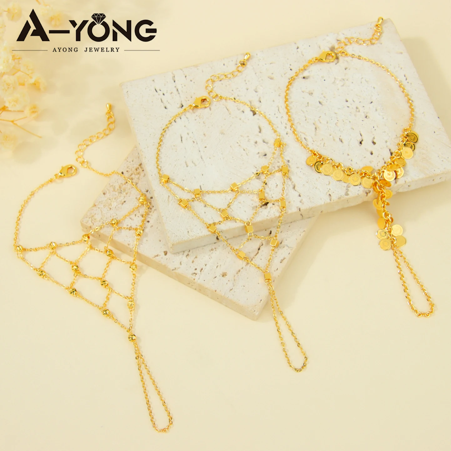 Oman Tassel Charm Bracelet with Ring 21k Gold Plated Turkish Vintage Coins Hand Chains Nigeria Women Event Party Jewelry