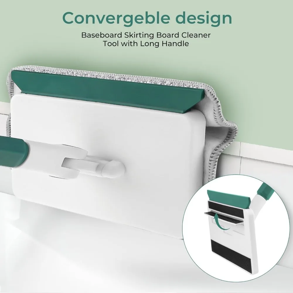 Nettoyant pour plinthes extensible de 60 po avec poignée et 5 tampons réutilisables pour un nettoyage facile des sols, des murs et des plafonds