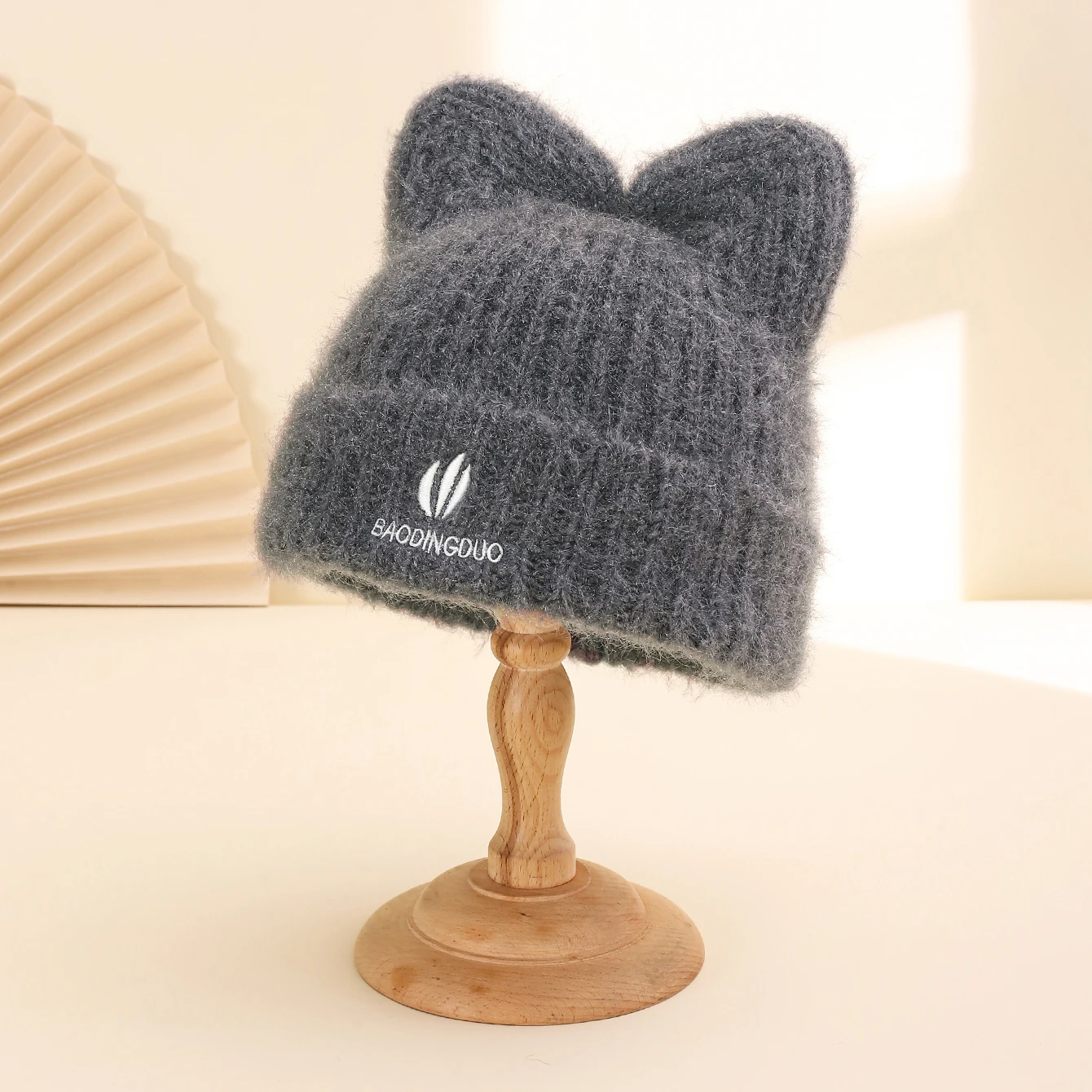 قبعة محبوكة لطيفة على شكل أذن القطة للنساء والفتيات، إكسسوار شتوي دافئ، قبعة صغيرة أنيقة للارتداء اليومي، فكرة هدية مثالية #5