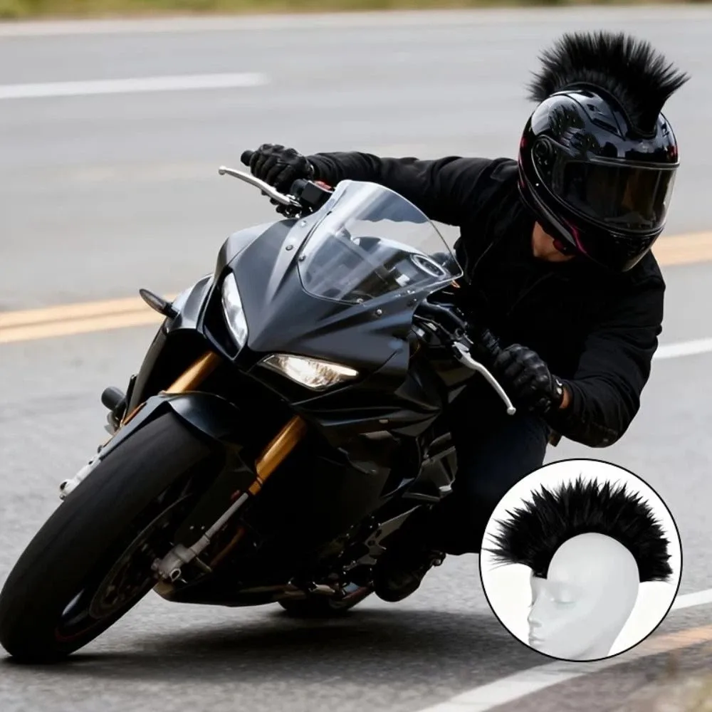 Colorful Mohawk Synthetic Wigs Adhesive Reusable Helmet Decorations Synthetic Bicycle Accessories Helmet Mohawk Wig