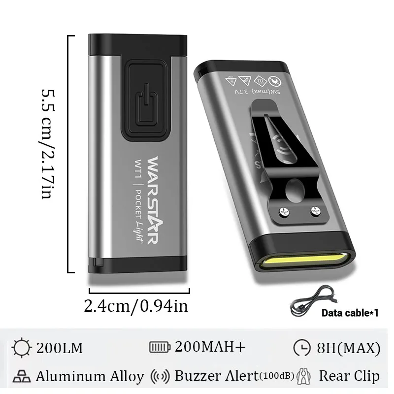 Mini Flashlight Rechargeable Portable Lightweight Torch 200LM 4 Modes with Keychain Rear Clamp White Lights Outdoor Lamp 22g