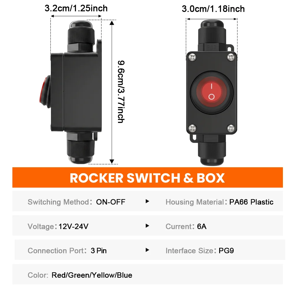 FILN 2PCS Waterproof Rocker Switch Box 12V-24V 6A, Red LED Illuminated On/Off Toggle Switch, PA66 Flame Retardant, for Car Marin