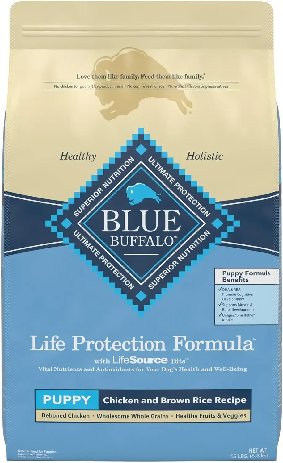 

Blue Buffalo Dog Food for Puppies, Life Protection Formula, Natural Chicken & Brown Rice Flavor, Puppy Dry Dog Food, 15 lb Bag