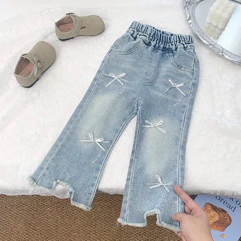 Jeans Spring and Autumn Washed Soft Denim Baby Girl All-Match Middle Pants Korean Children's Trousers 3