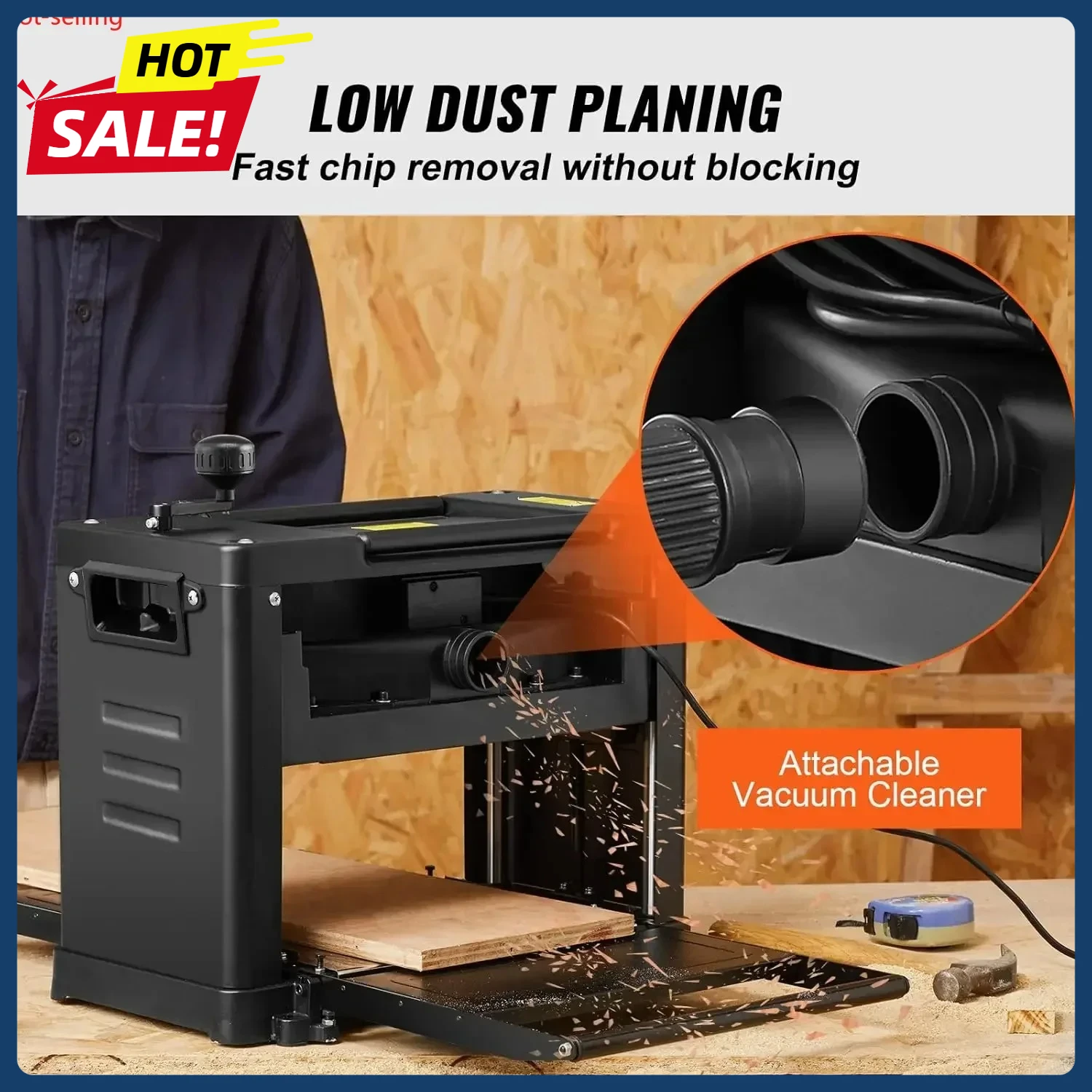 13 Inch Benchtop Wood Planer Two Blade Thickness Planer 15Amp 1800W Motor 12 Extended Infeeding