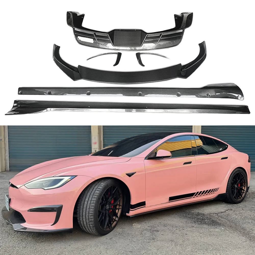 

Carbon Fiber Bodykit Rear Diffuser Side Skirts Front Bumper Lip for Tesla Model S 2021-2024 Front Canards