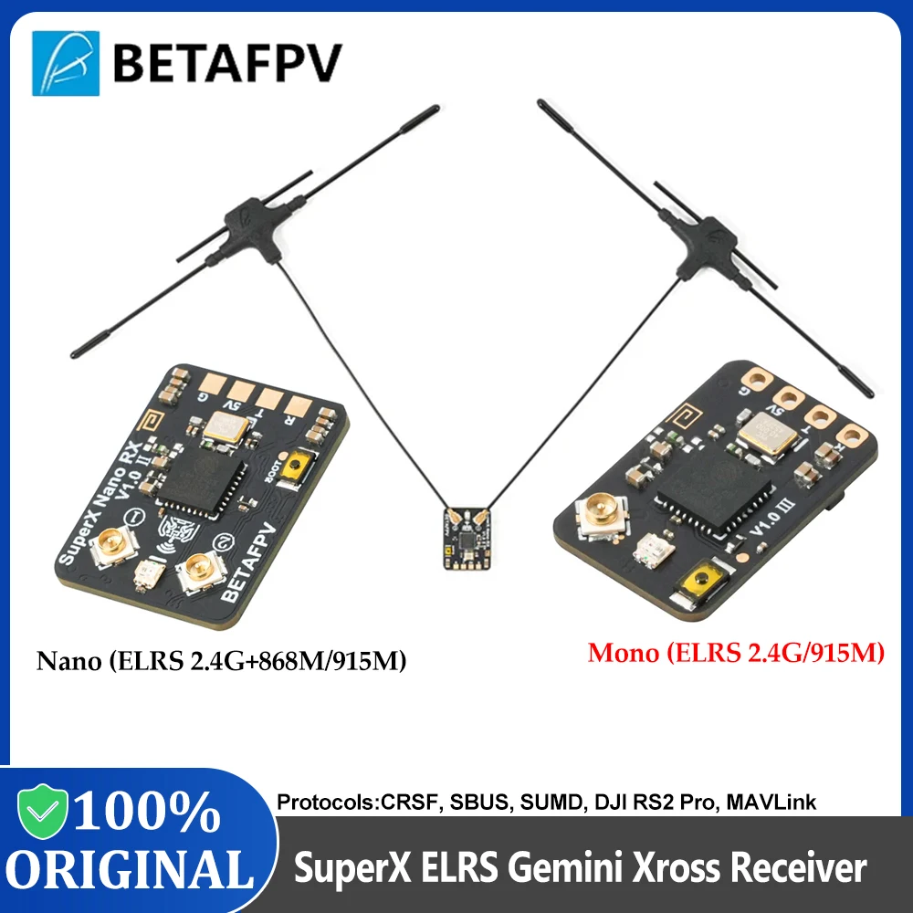 BETAFPV SuperX ELRS Gemini Xross Receiver Nano ELRS 2.4G+915M/868M Dual LR1121 Mono RX ELRS 2.4G/915M for Racing/Freestyle Drone