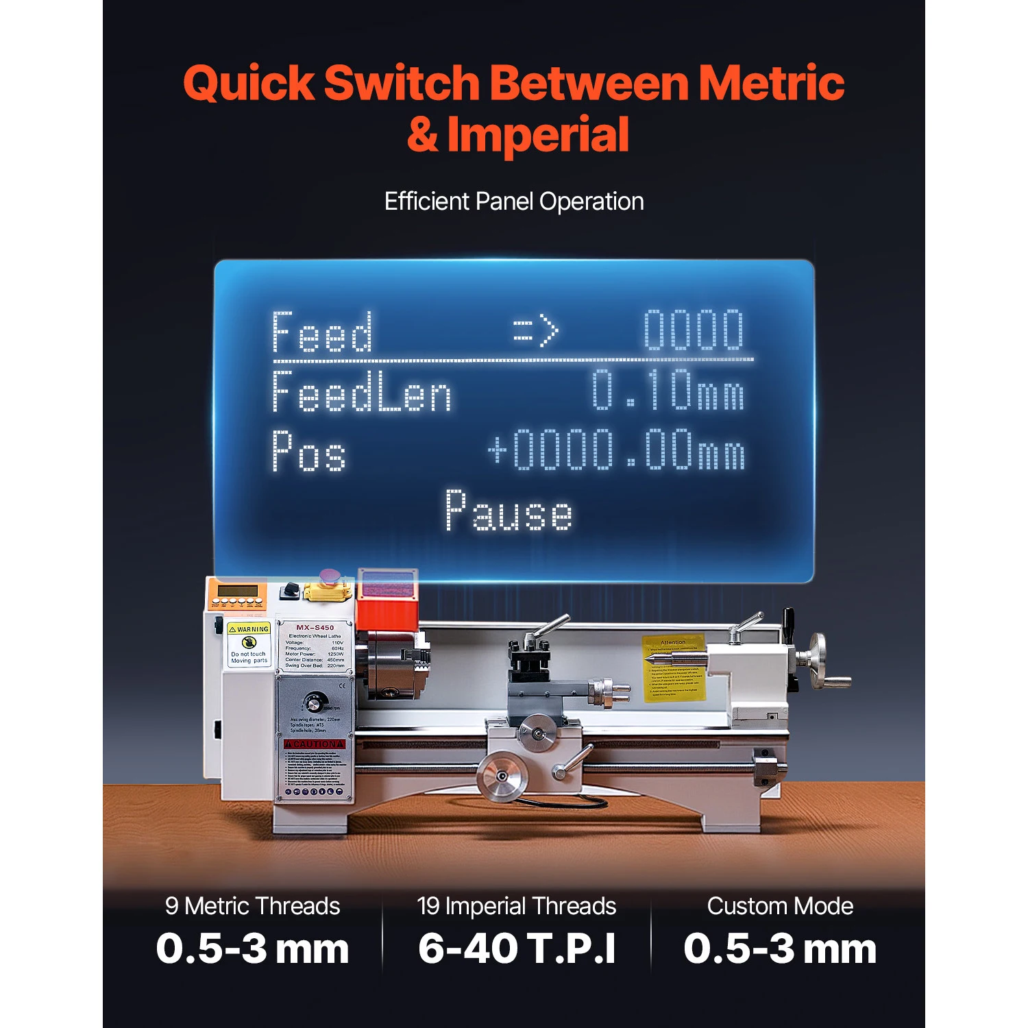 SucceBuy 8.7 x 18 in Bench Power Metal Lathe Automatic Feed Variable Speed 1250W Brushless Motor for Processing Precision Parts