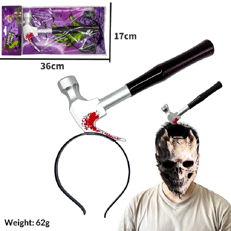 Halloween Hammer Headband Scary Blood Prop Cosplay Costume Accessory For Party Carnival Performance Prank Decor